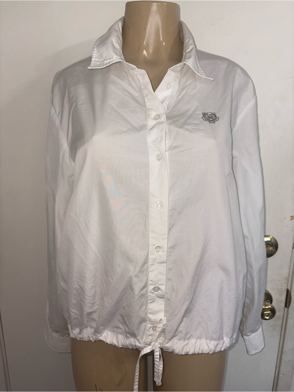 Kenzo white button-down shirt features a drawstring waist Embroidered Logo Tige